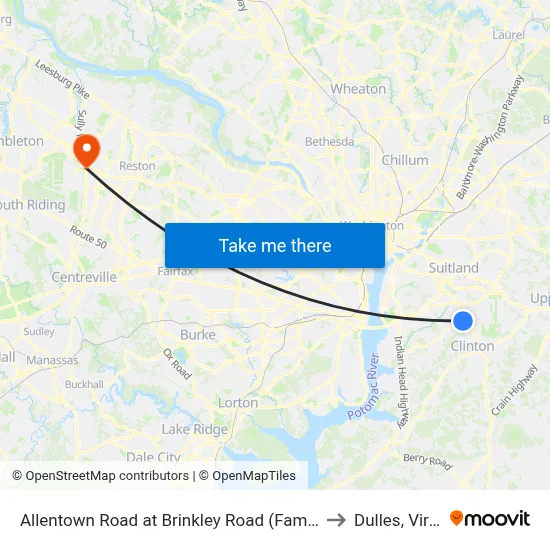Allentown Road at Brinkley Road (Family Services) to Dulles, Virginia map