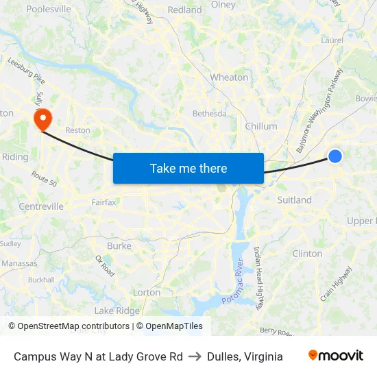 Campus Way N at Lady Grove Rd to Dulles, Virginia map