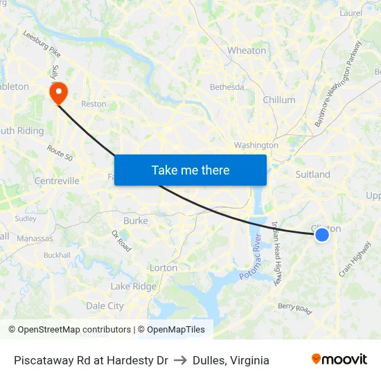 Piscataway Rd at Hardesty Dr to Dulles, Virginia map