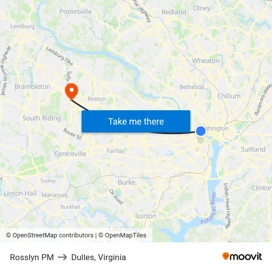 Rosslyn PM to Dulles, Virginia map
