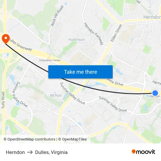 Herndon to Dulles, Virginia map