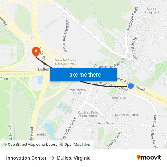 Innovation Center to Dulles, Virginia map