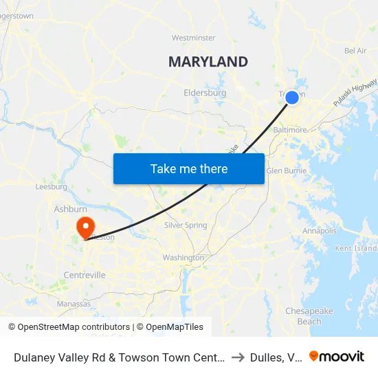 Dulaney Valley Rd & Towson Town Center Mall - Macy's Nb to Dulles, Virginia map