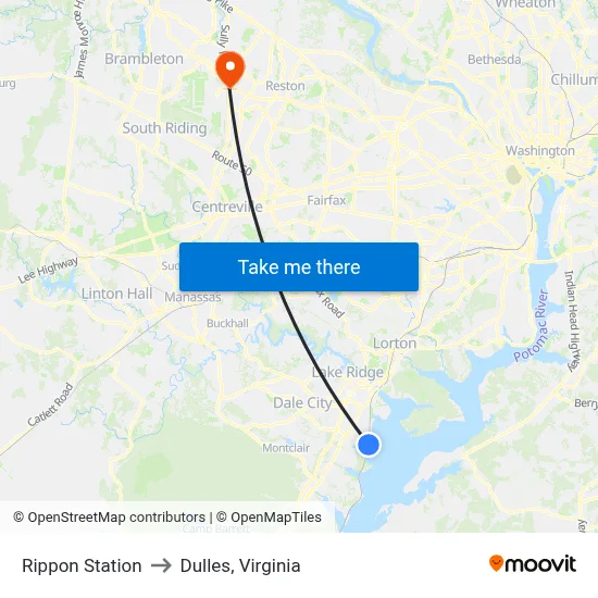 Rippon Station to Dulles, Virginia map