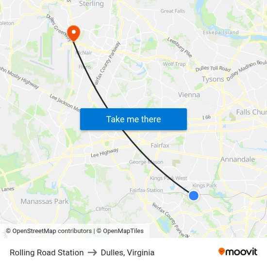 Rolling Road Station to Dulles, Virginia map