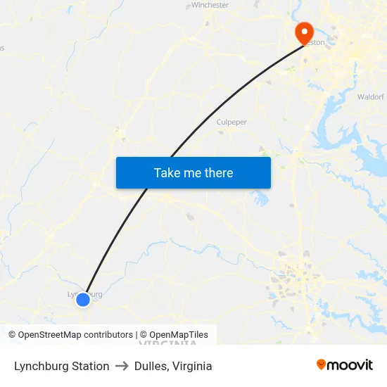 Lynchburg Station to Dulles, Virginia map
