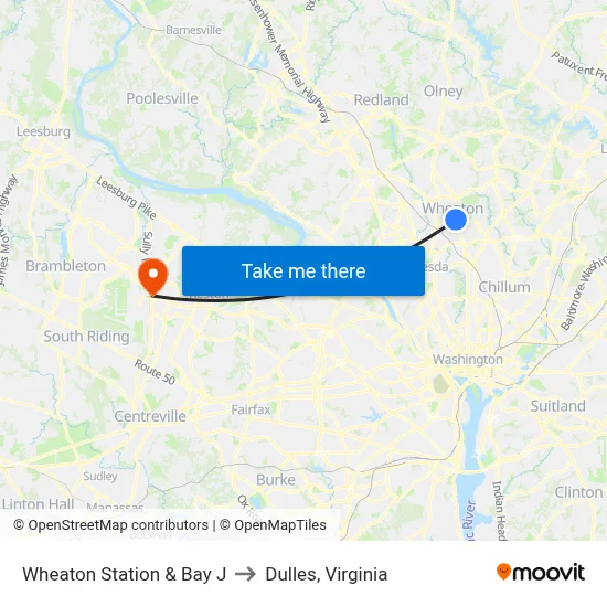 Wheaton Station & Bay J to Dulles, Virginia map