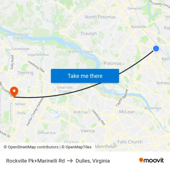 Rockville Pk+Marinelli Rd to Dulles, Virginia map