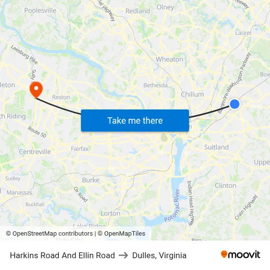 Harkins Road And Ellin Road to Dulles, Virginia map