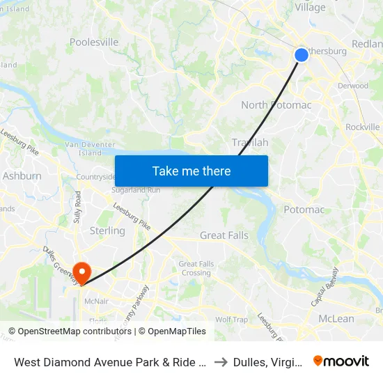 West Diamond Avenue Park & Ride Lot to Dulles, Virginia map