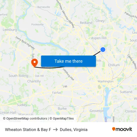 Wheaton Station & Bay F to Dulles, Virginia map