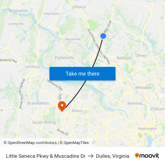 Little Seneca Pkwy & Muscadine Dr to Dulles, Virginia map
