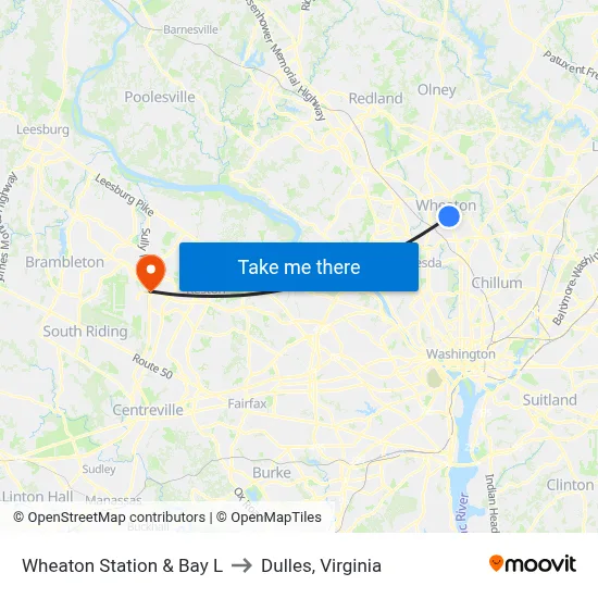 Wheaton Station & Bay L to Dulles, Virginia map