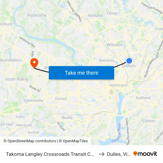 Takoma Langley Crossroads Transit Center + Bus Bay A to Dulles, Virginia map