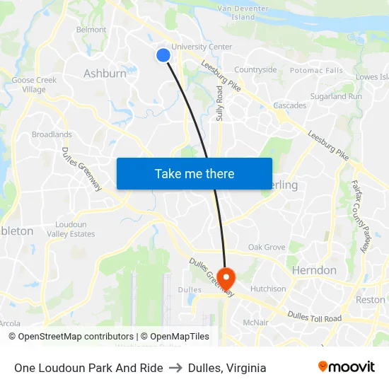 One Loudoun Park And Ride to Dulles, Virginia map