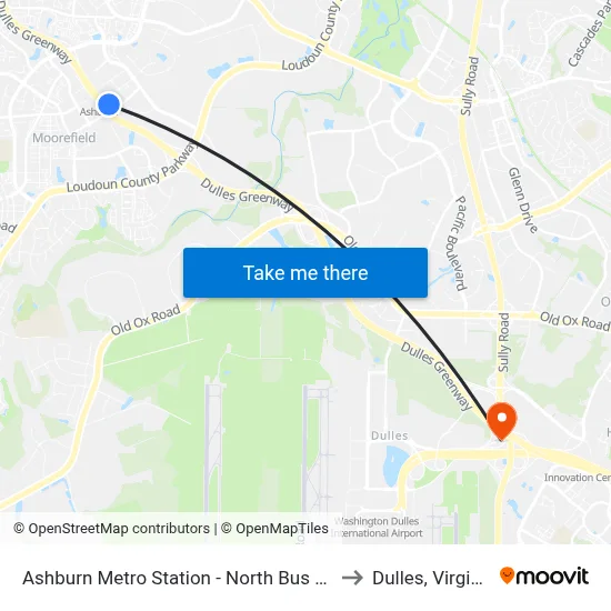 Ashburn Metro Station - North Bus Bay to Dulles, Virginia map