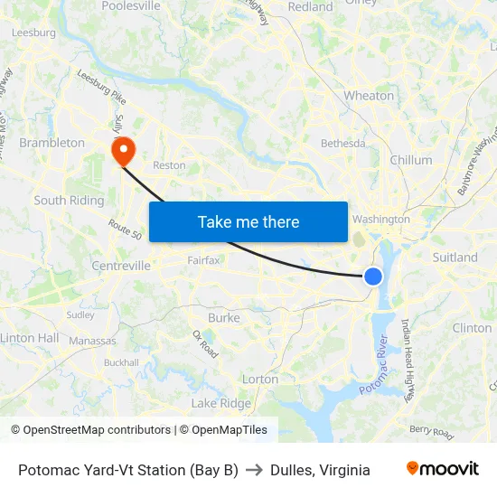 Potomac Yard-Vt Station (Bay B) to Dulles, Virginia map
