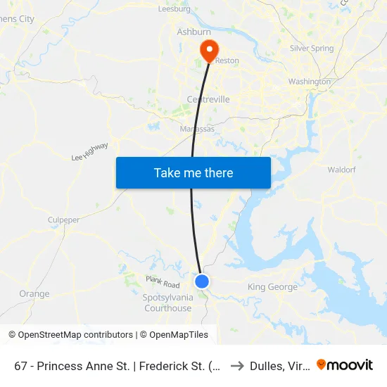 67 - Princess Anne St. | Frederick St. (Train Station) to Dulles, Virginia map