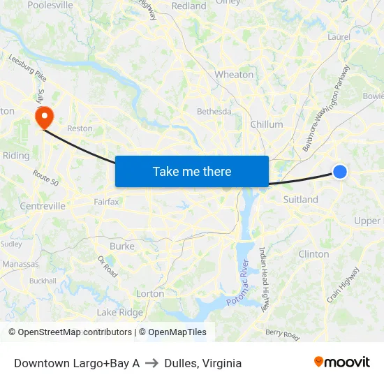 Downtown Largo+Bay A to Dulles, Virginia map