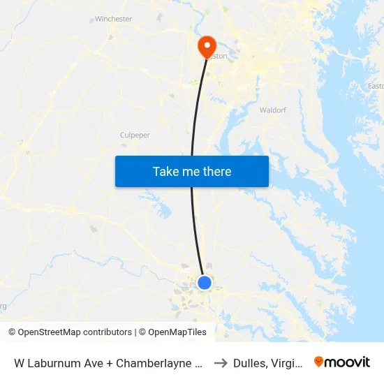 W Laburnum Ave + Chamberlayne Ave to Dulles, Virginia map