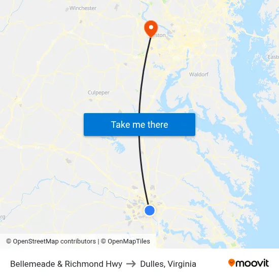 Bellemeade & Richmond Hwy to Dulles, Virginia map
