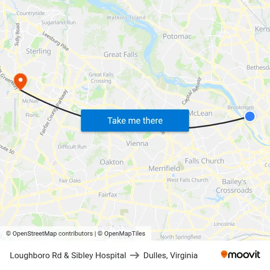 Loughboro Rd & Sibley Hospital to Dulles, Virginia map