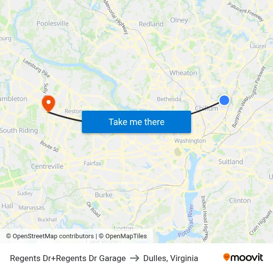 Regents Dr+Regents Dr Garage to Dulles, Virginia map