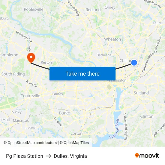 Pg Plaza Station to Dulles, Virginia map