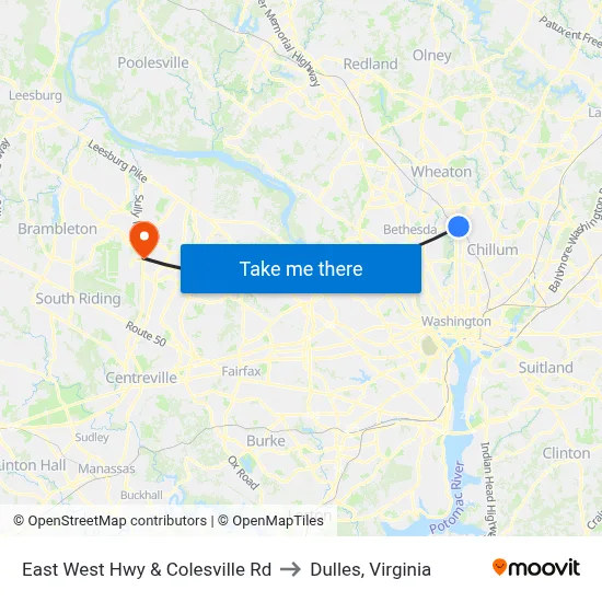 East West Hwy & Colesville Rd to Dulles, Virginia map
