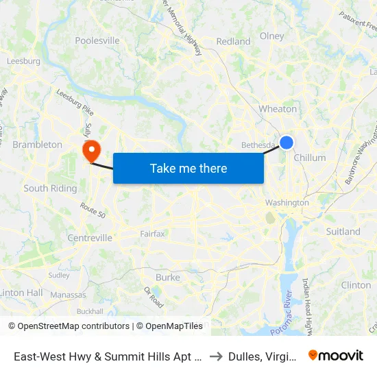 East-West Hwy & Summit Hills Apt #1 to Dulles, Virginia map