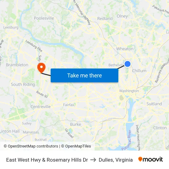 East West Hwy & Rosemary Hills Dr to Dulles, Virginia map