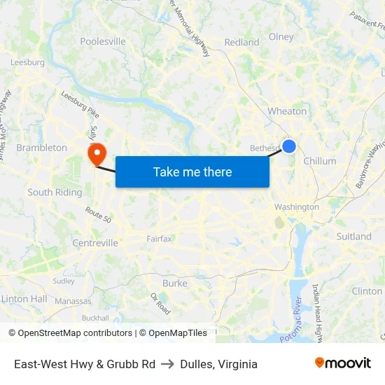 East-West Hwy & Grubb Rd to Dulles, Virginia map