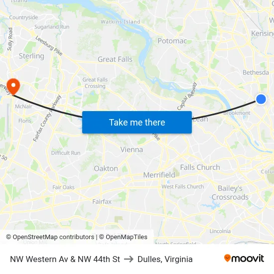 NW Western Av & NW 44th St to Dulles, Virginia map