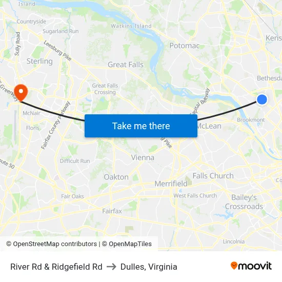 River Rd & Ridgefield Rd to Dulles, Virginia map