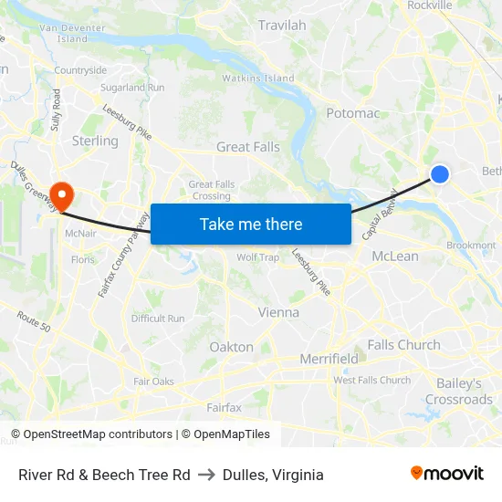 River Rd & Beech Tree Rd to Dulles, Virginia map