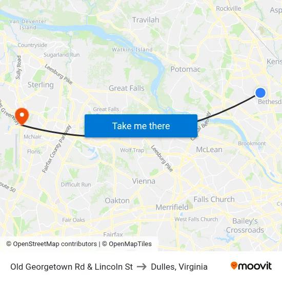 Old Georgetown Rd & Lincoln St to Dulles, Virginia map