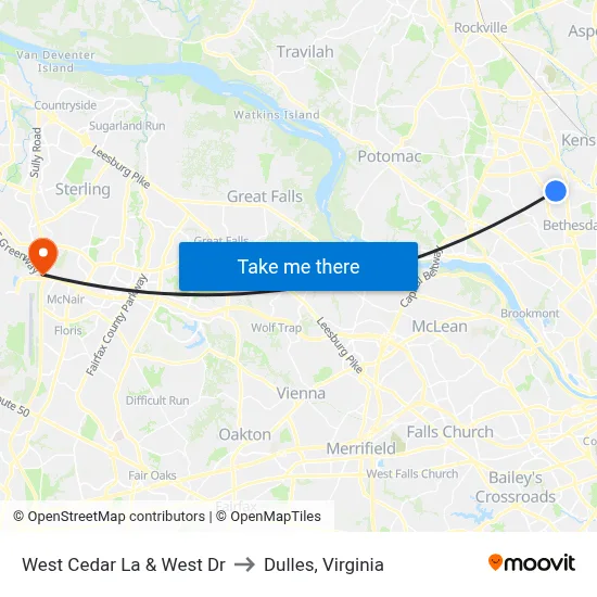 West Cedar La & West Dr to Dulles, Virginia map