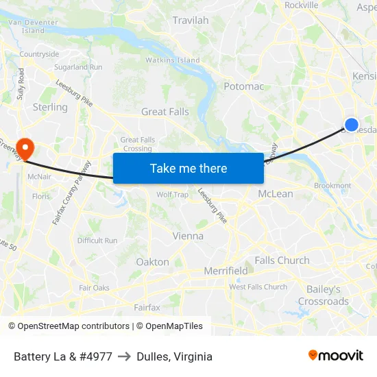 Battery La & #4977 to Dulles, Virginia map