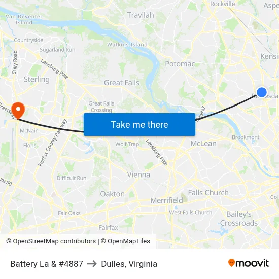 Battery La & #4887 to Dulles, Virginia map