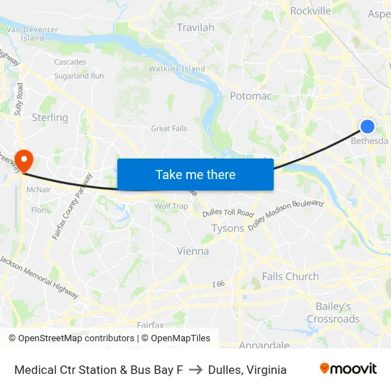 Medical Ctr Station & Bus Bay F to Dulles, Virginia map