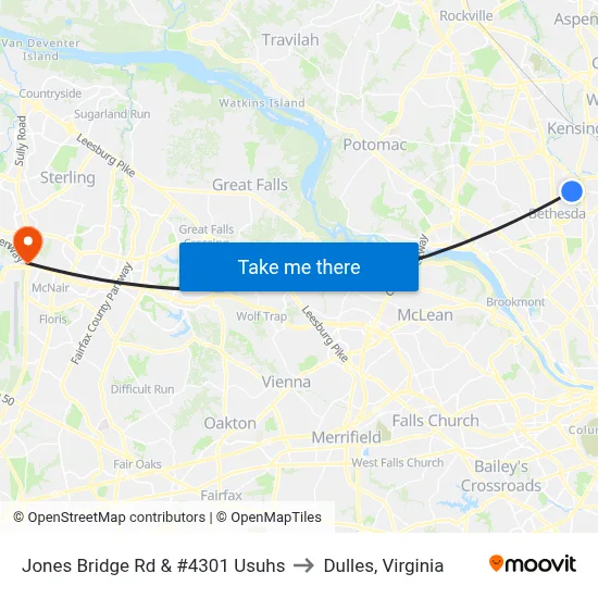 Jones Bridge Rd & #4301 Usuhs to Dulles, Virginia map