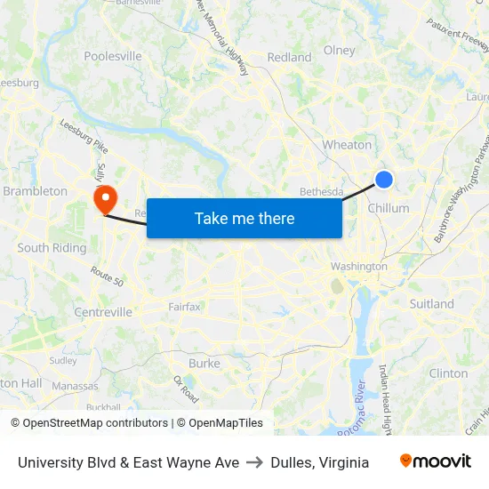 University Blvd & East Wayne Ave to Dulles, Virginia map