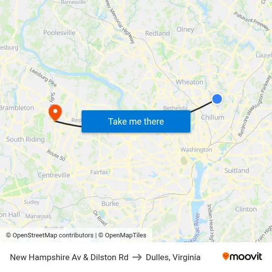New Hampshire Av & Dilston Rd to Dulles, Virginia map