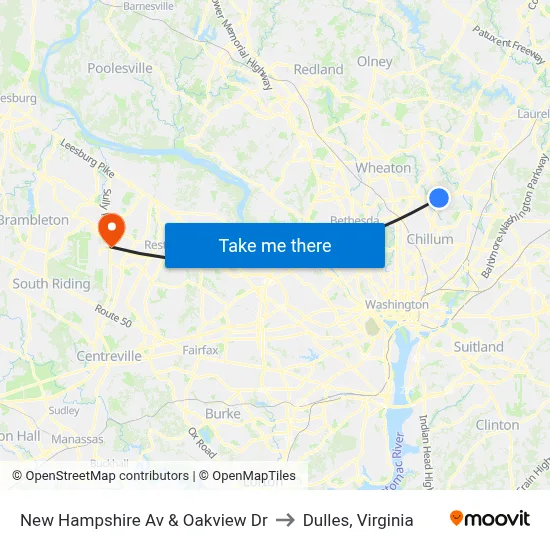 New Hampshire Av & Oakview Dr to Dulles, Virginia map