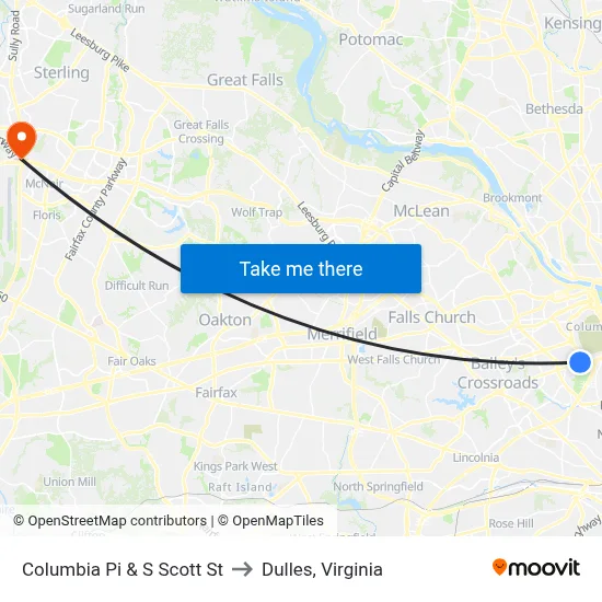 Columbia Pi & S Scott St to Dulles, Virginia map
