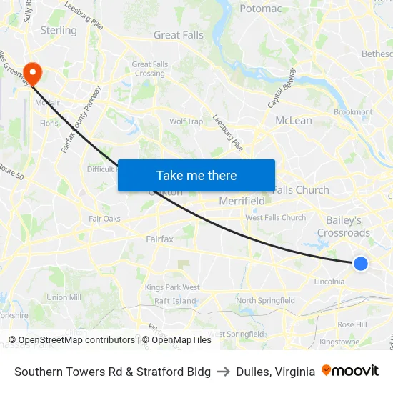 Southern Towers Rd & Stratford Bldg to Dulles, Virginia map