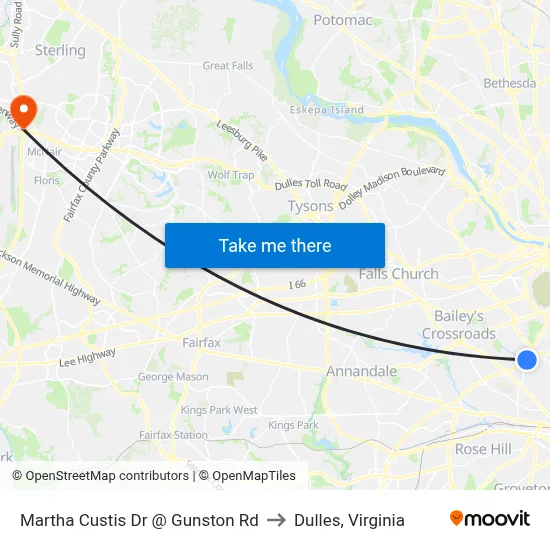 Martha Custis Dr @ Gunston Rd to Dulles, Virginia map