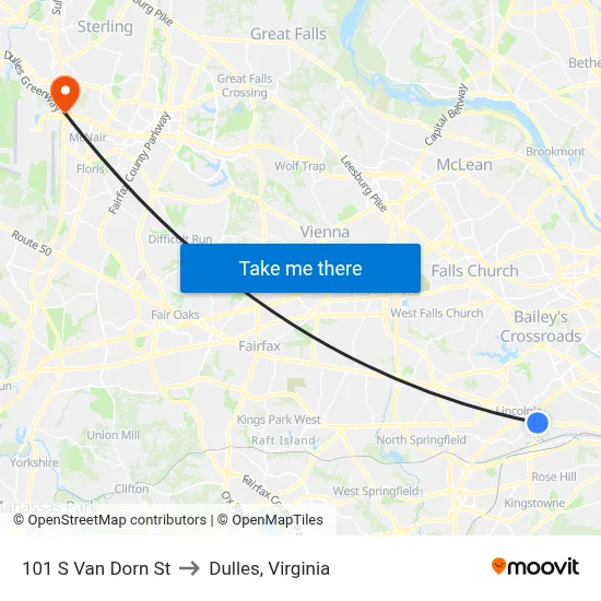 101 S Van Dorn St to Dulles, Virginia map