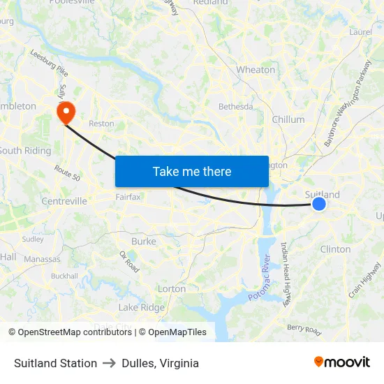 Suitland Station to Dulles, Virginia map