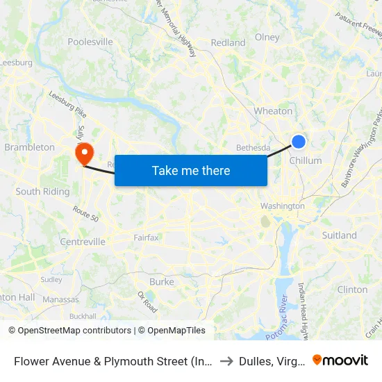Flower Avenue & Plymouth Street (Inbound) to Dulles, Virginia map